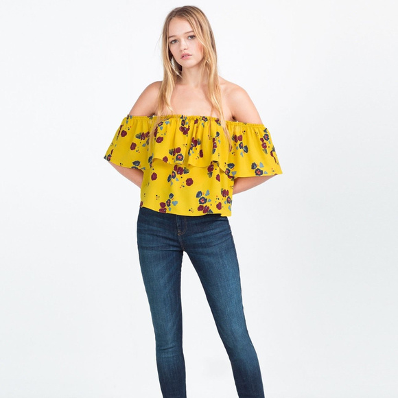 Zara Tops - Zara Yellow Floral Off-Shoulder Blouse